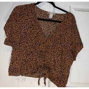 H&M leopard  Print Tie Hem Blouse Size 10